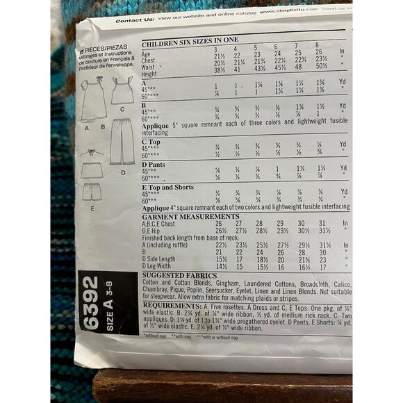 Simplicity sewing pattern 6392 girls top capris shorts size 3-6 - Picture 4 of 5